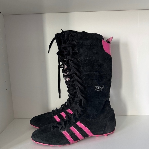 RARE Y2K Vintage Adidas Anja Boxing Boots Black Suede Pink Size US 9 - Picture 1 of 8